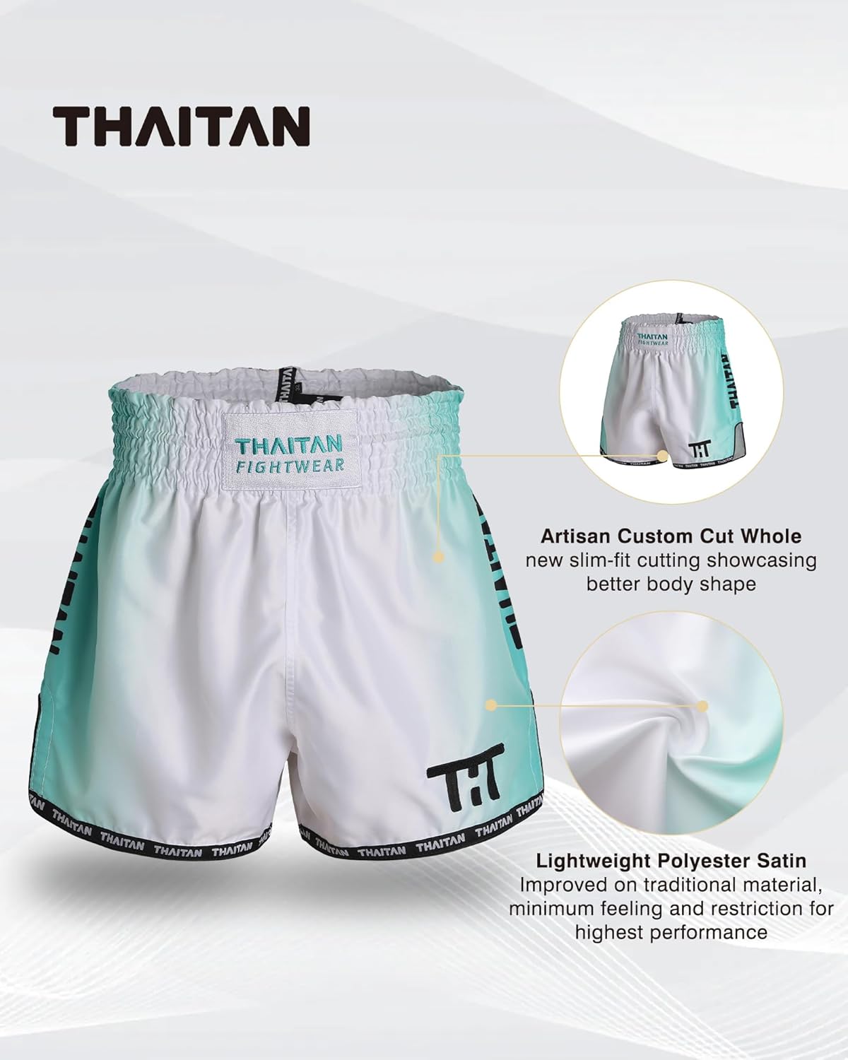 Muay Thai Boxing Shorts Kickboxing Slim Cut Premium Satin Highwaist Unisex for Aldut Men and Women Training Competition
