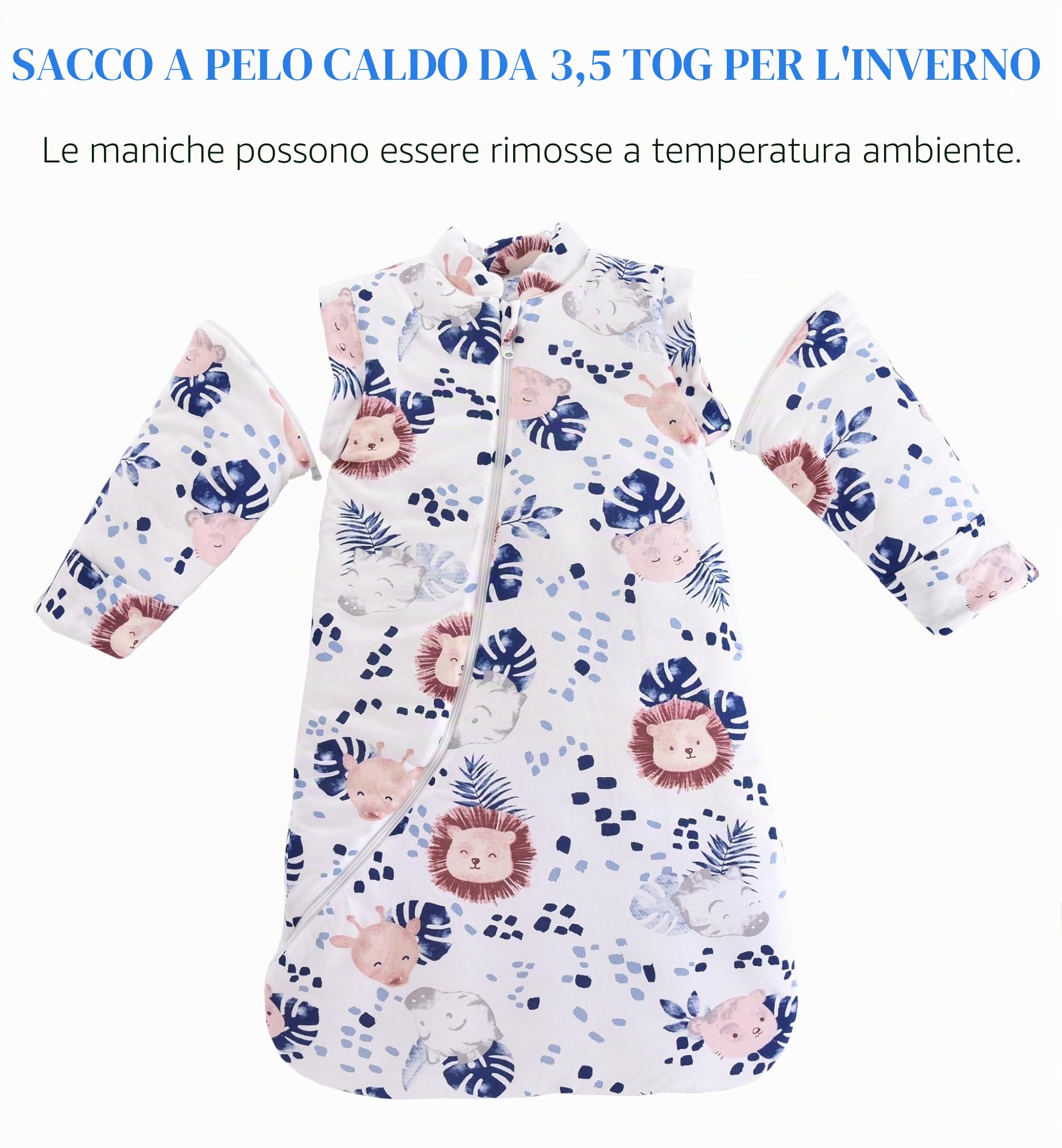 Chilsuessy Sacco nanna invernale 3,5 Tog, per bambini, caldo, per ragazzi e ragazze, neonati, giungla leone, 3,5 tog, M (75-90 cm)