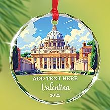 Vatican Cityscape Xmas Glass Ornament Tree, Custom Text & Name St. Peter’s Basilica in Vatican Ornaments 2025, Basilica of Saint Peter Glass Keepsake, Personalized Rome Landmark Ornament Christmas