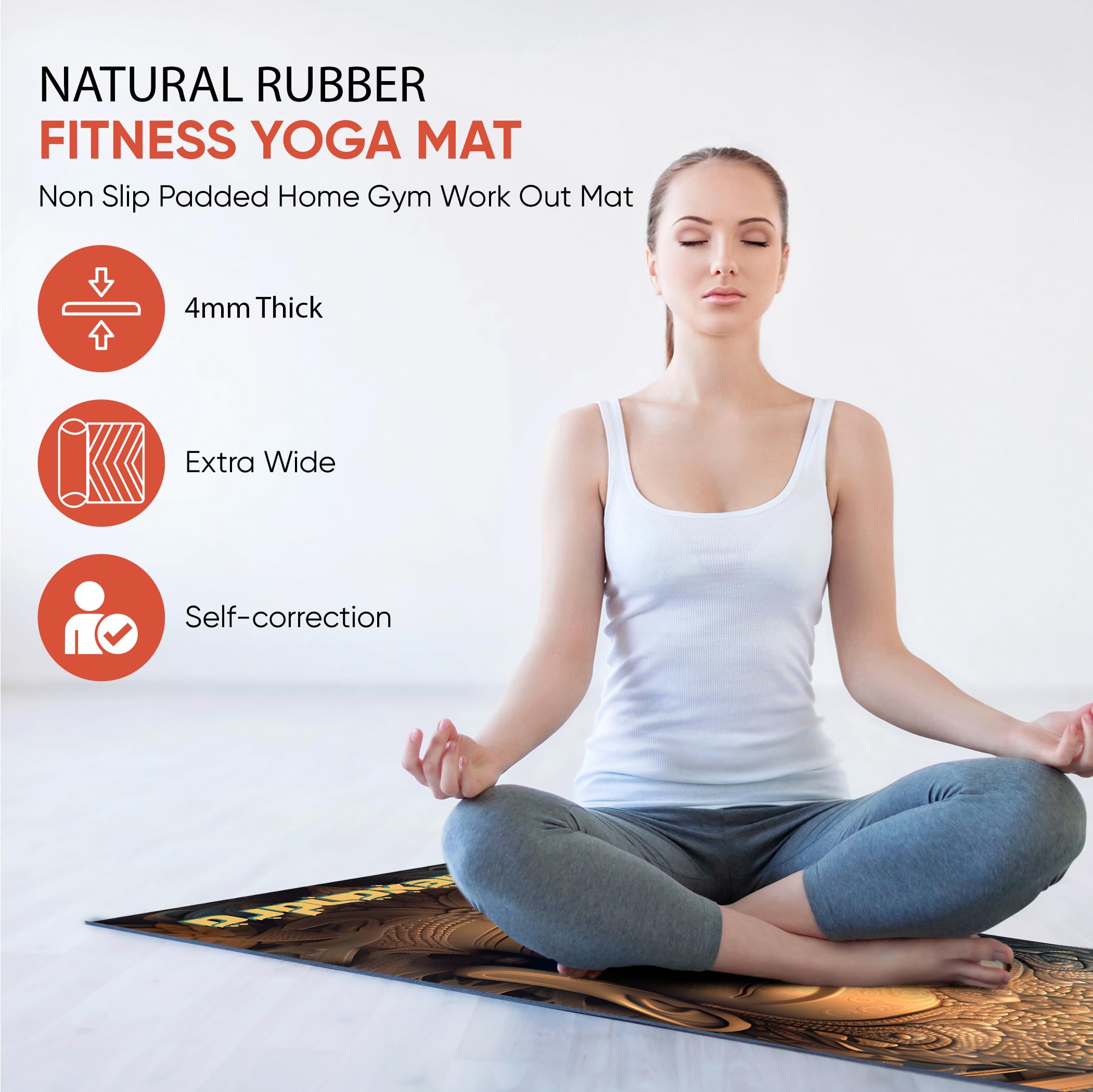 Mandala Yoga Mat | Ships Next Day | Customizable Workout Mat for Men and Women | Non Slip Rubber Exercise Mat | 4mm Thick Gym Mat for Meditation, Pilates, Yoga, Gym