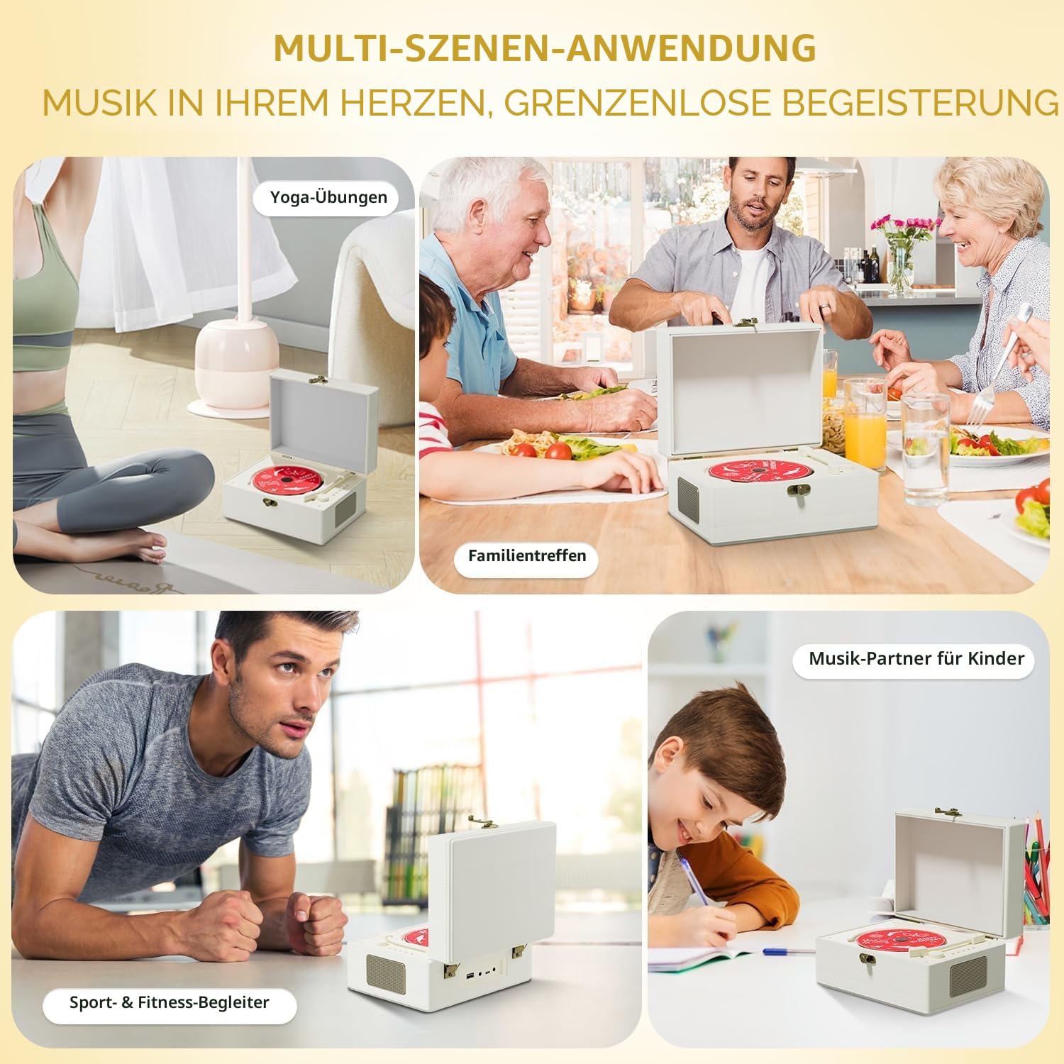 Yintiny Wiederaufladbarer CD-Player aus Leder mit Lautsprechern, Bluetooth-Sender, Festival-Geschenk, BGM-Player für Heimdekoration.