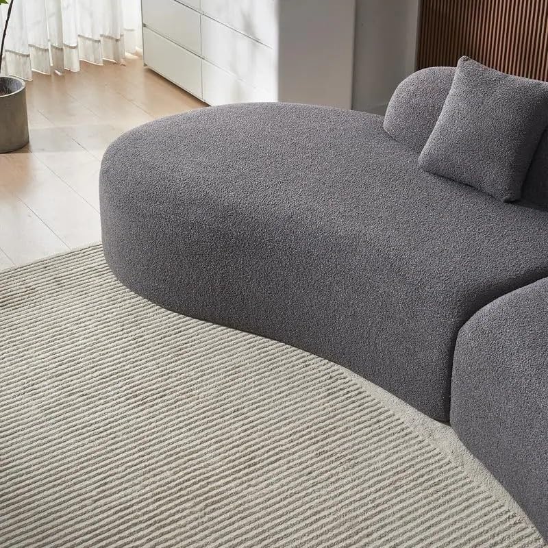 Image of Wooden Furniture City Modern Velvet Living Room Interior Curved Style chesterfiled Sofa Lounger 2-Pieces Sofa with Included Pillows (Grey, Towel Fabric)