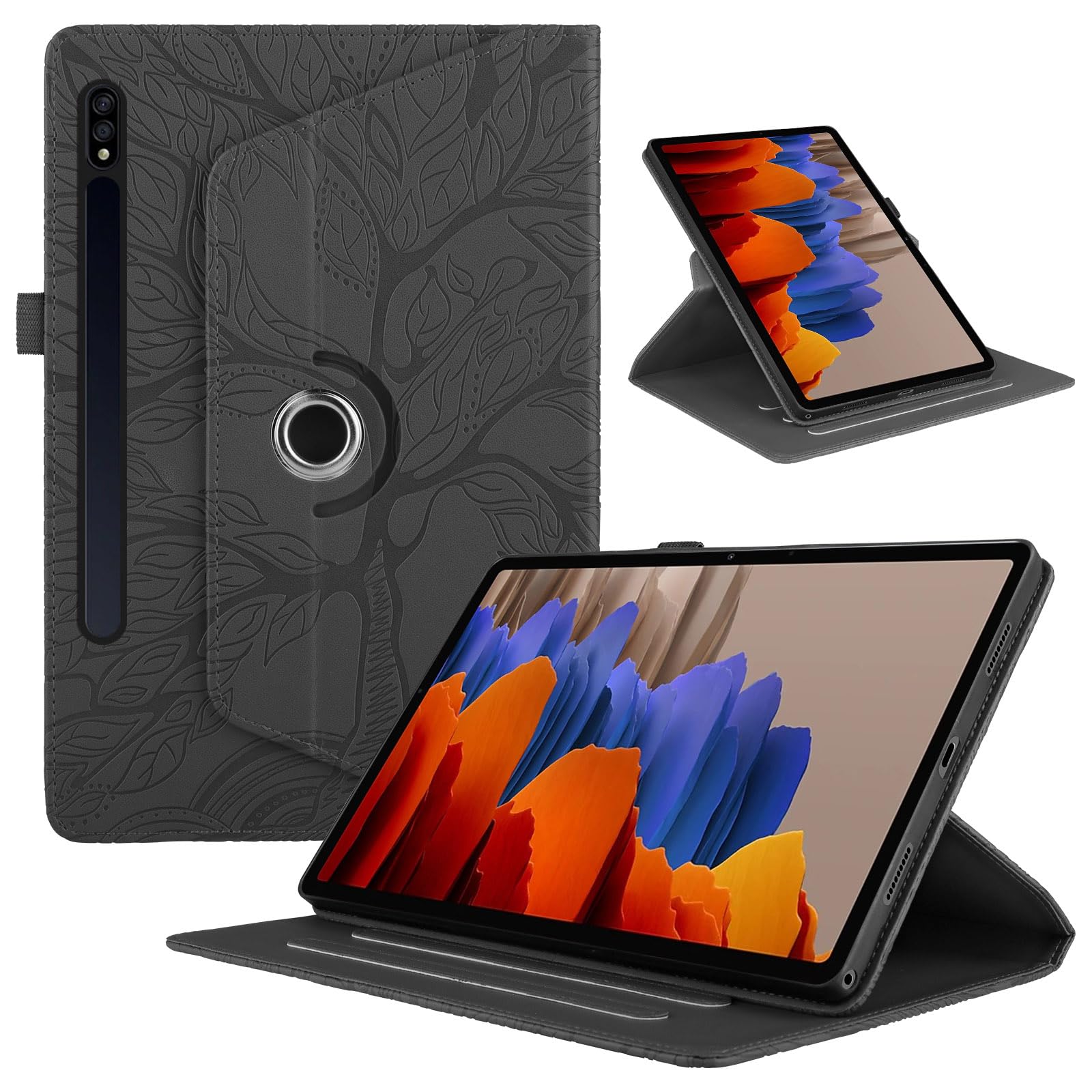 Funda para Samsung Galaxy Tab S9/ S8/ S7 11" (SM-X710/X700/T870) PU Cuero Tablets Protectora Cover 360°Carcasa Giratoria de ángulo Múltiple Stand Función Tablets Funda,Rojo Árboles — view 48