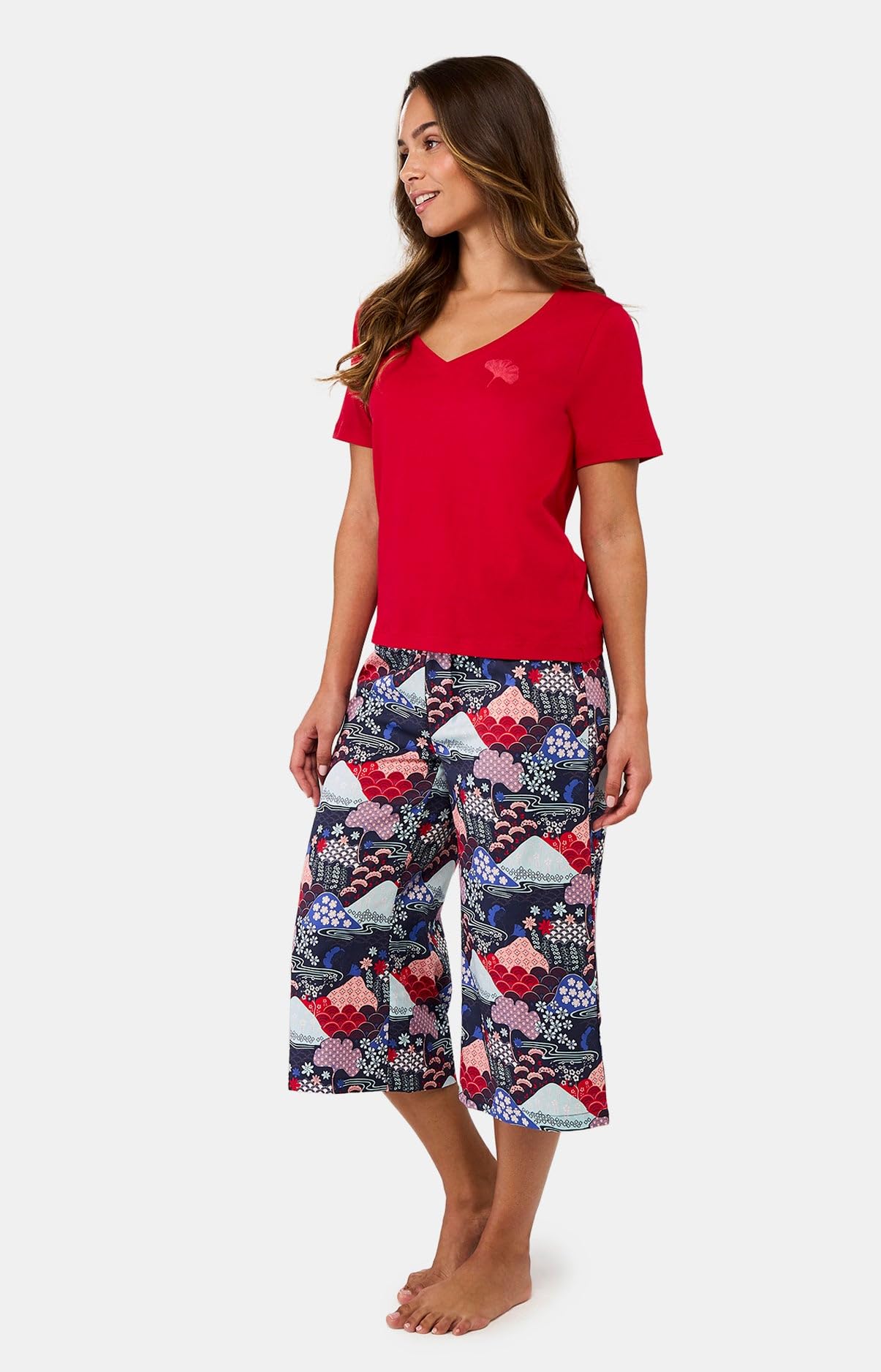 ARTHUR – Pijama corsario para mujer Fuji – Conjunto de pijama para mujer – Camiseta de manga corta y pantalón medio largo – Algodón procedente de la agricultura orgánica – Marino – Talla S, azul, S