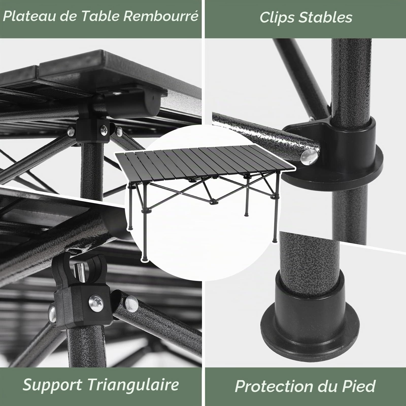 Rainberg Table de Camping Pliable avec 4 chaises, Utilisation en extérieur et intérieur pour Barbecue, Pique-Nique, fête de Jardin, Design Portable Pliable (Table avec 4 chaises, Noir)