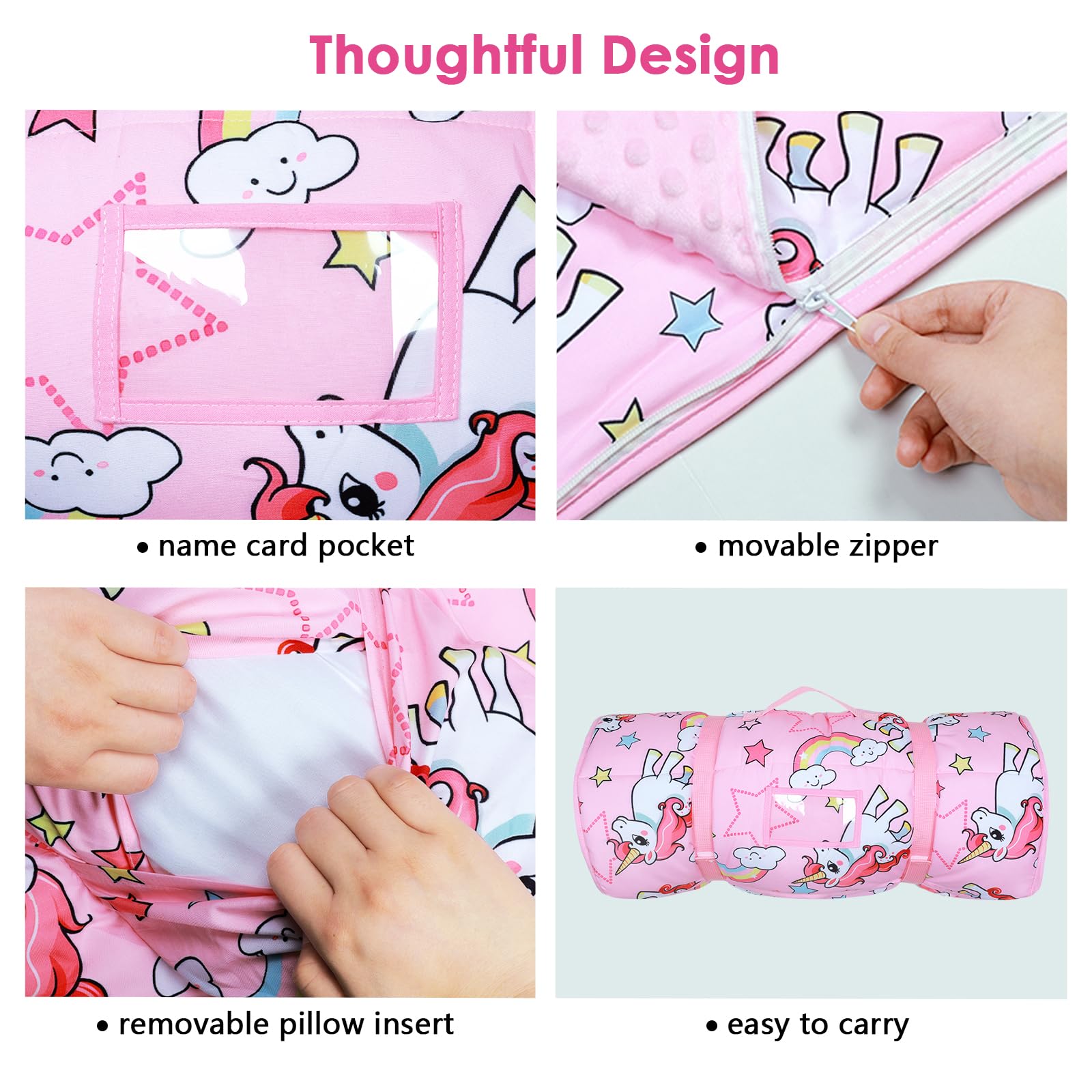 Nap Mat per Bambini con Cuscino e Coperta Rimovibili, Grande Extra Spesso 2 in 1 Sacco a Pelo Pieghevole per Ragazze Ragazzi, Nap Mats per Asilo Nido e Campeggio