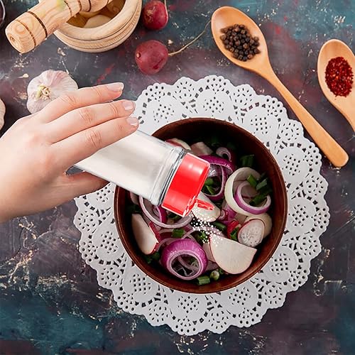 Miniatura 6 de RoyalHouse - Paquete de 6 - 5.5 onzas con tapa roja - Contenedores de botellas de plástico para especias, perfectos para almacenar especias, hierbas