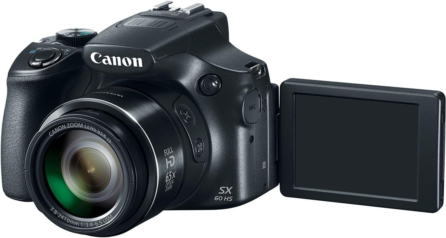 Canon Powershot SX60 16.1MP Digital Camera 65x Optical Zoom Lens 3-inch LCD Tilt Screen (Black) (Renewed)