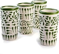 Vista 15 de Juego de 4 vasos de chupito Talavera auténticos mexicanos para tequila - Pintados a mano - 2 Oz (Flores naranjas)