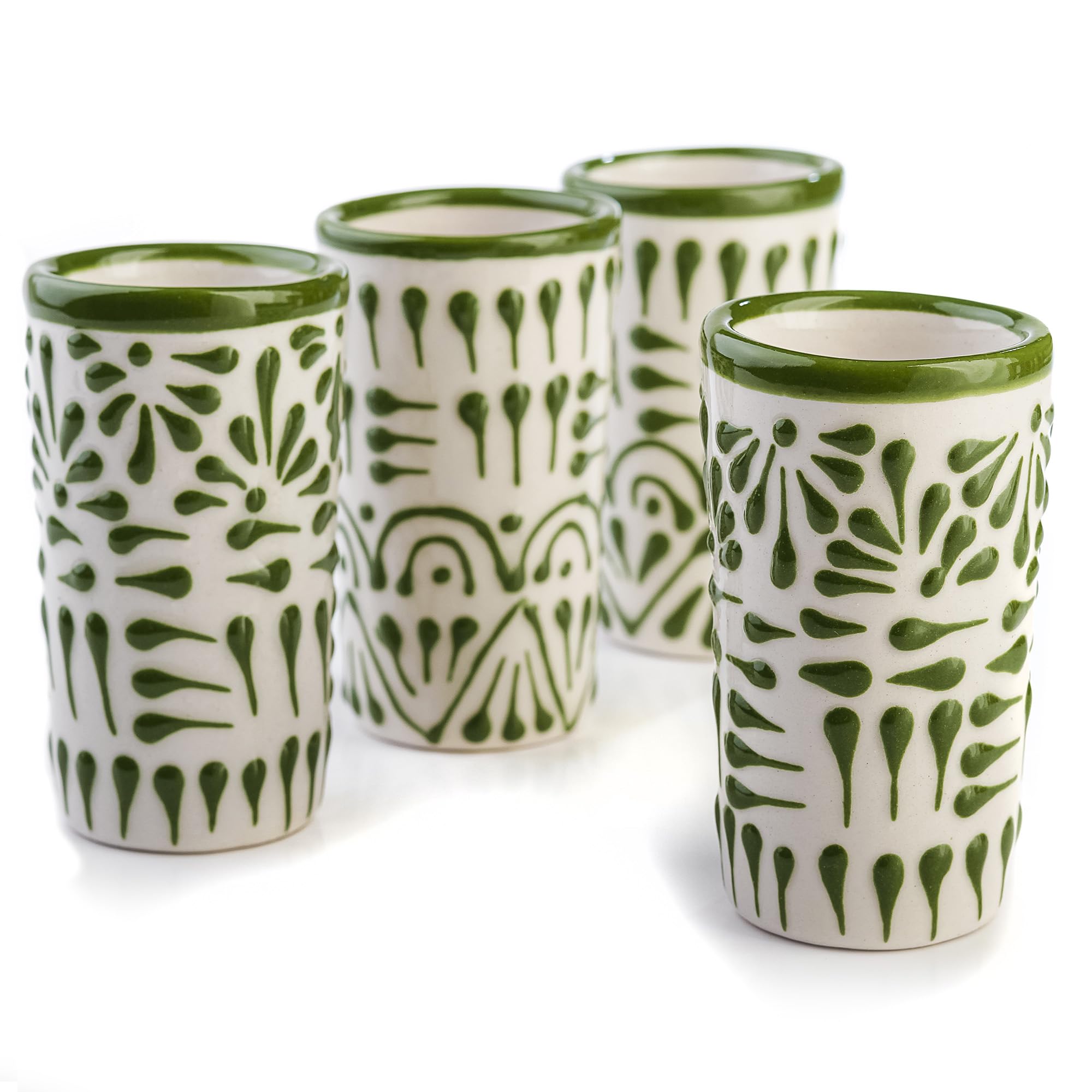 Talavera Shot Glasses Set of 4 Authentic Mexican Hand-Painted Tequila Shot Glasses - 2 Oz (Green Lace) Glass