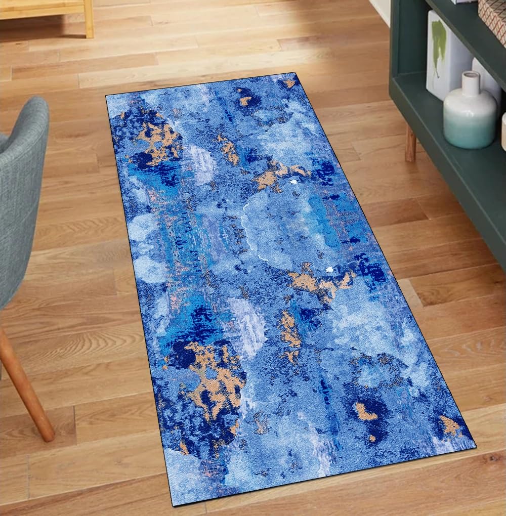 Alfombra azul marino para pasillo y cocina lavable de 70x200 cm