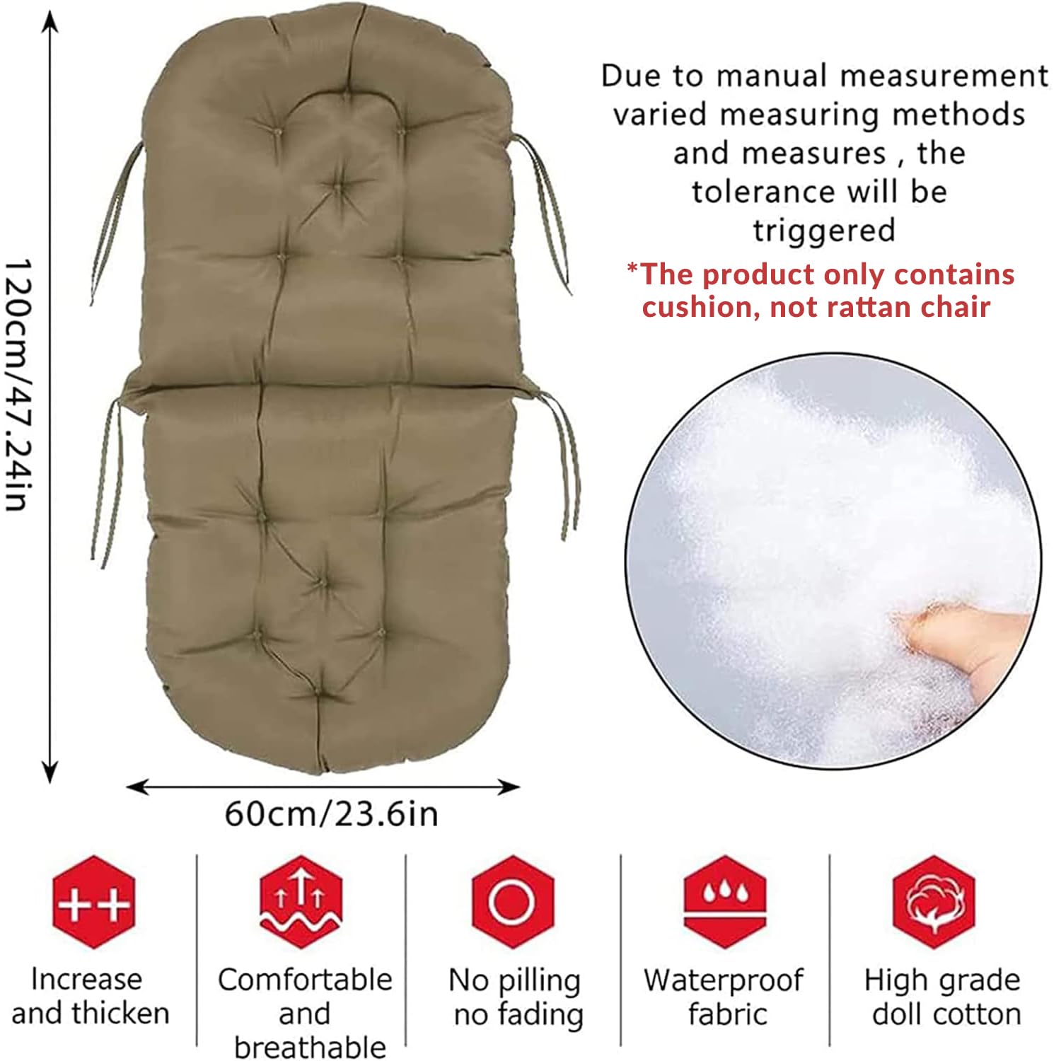 Cuscino per Sedia a Dondolo Girevole, Cuscino per Sedile in Vimini Rattan, Cuscini per Sedia a Dondolo Impermeabili e Resistenti ai Raggi UV, Decorazione della casa - A4