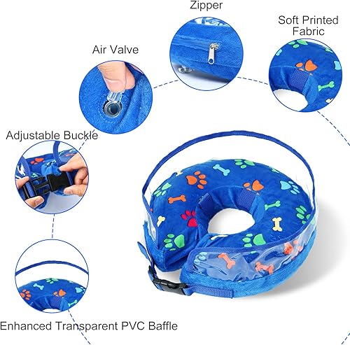 Miniatura 2 de Crazy Felix Cono inflable para perros pequeños, medianos y grandes, cono suave para recuperación poscirugía con hebilla ajustable y bonito patrón,