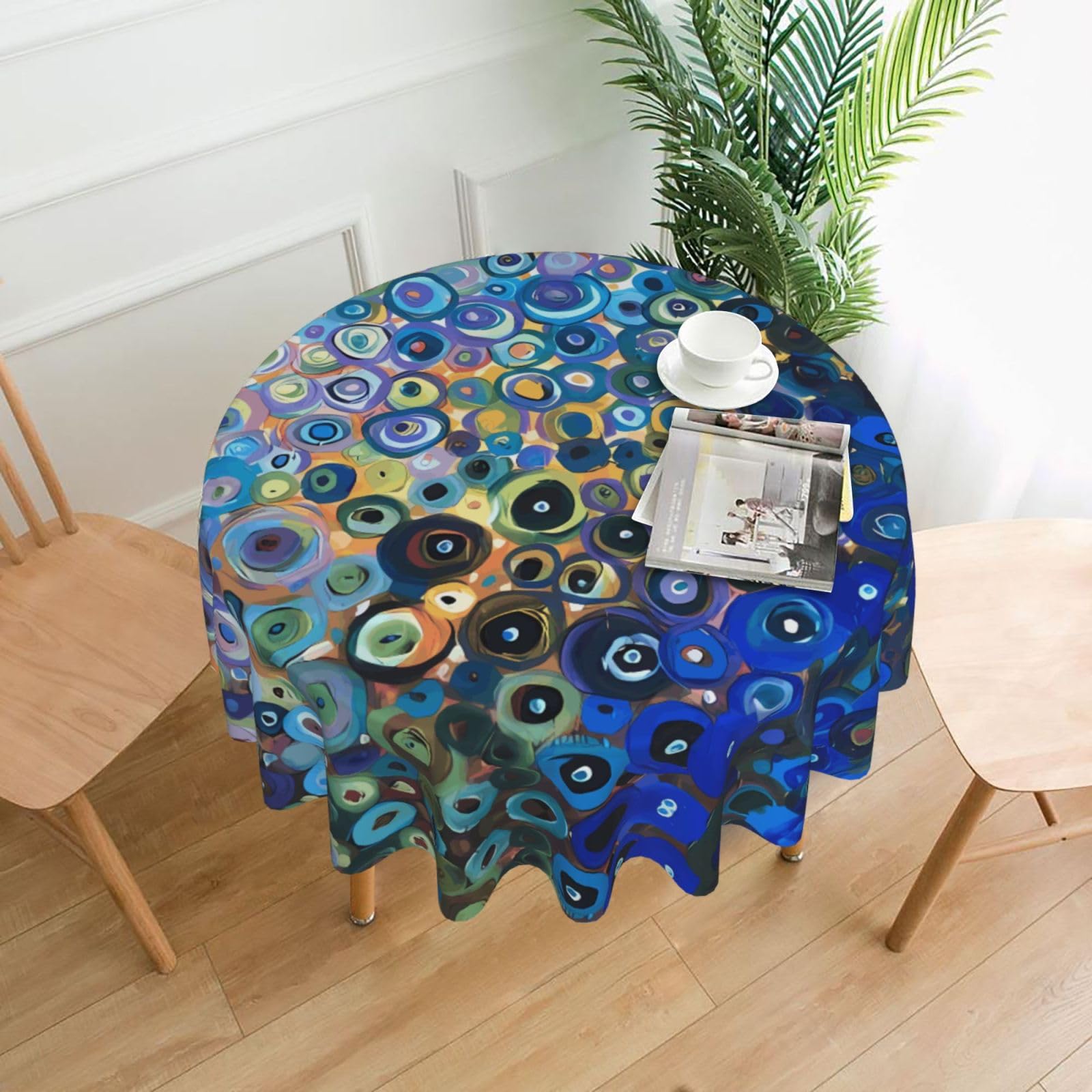 ZHAOUR Colored Painting Print Round Washable Tablecloth – Table Cover
