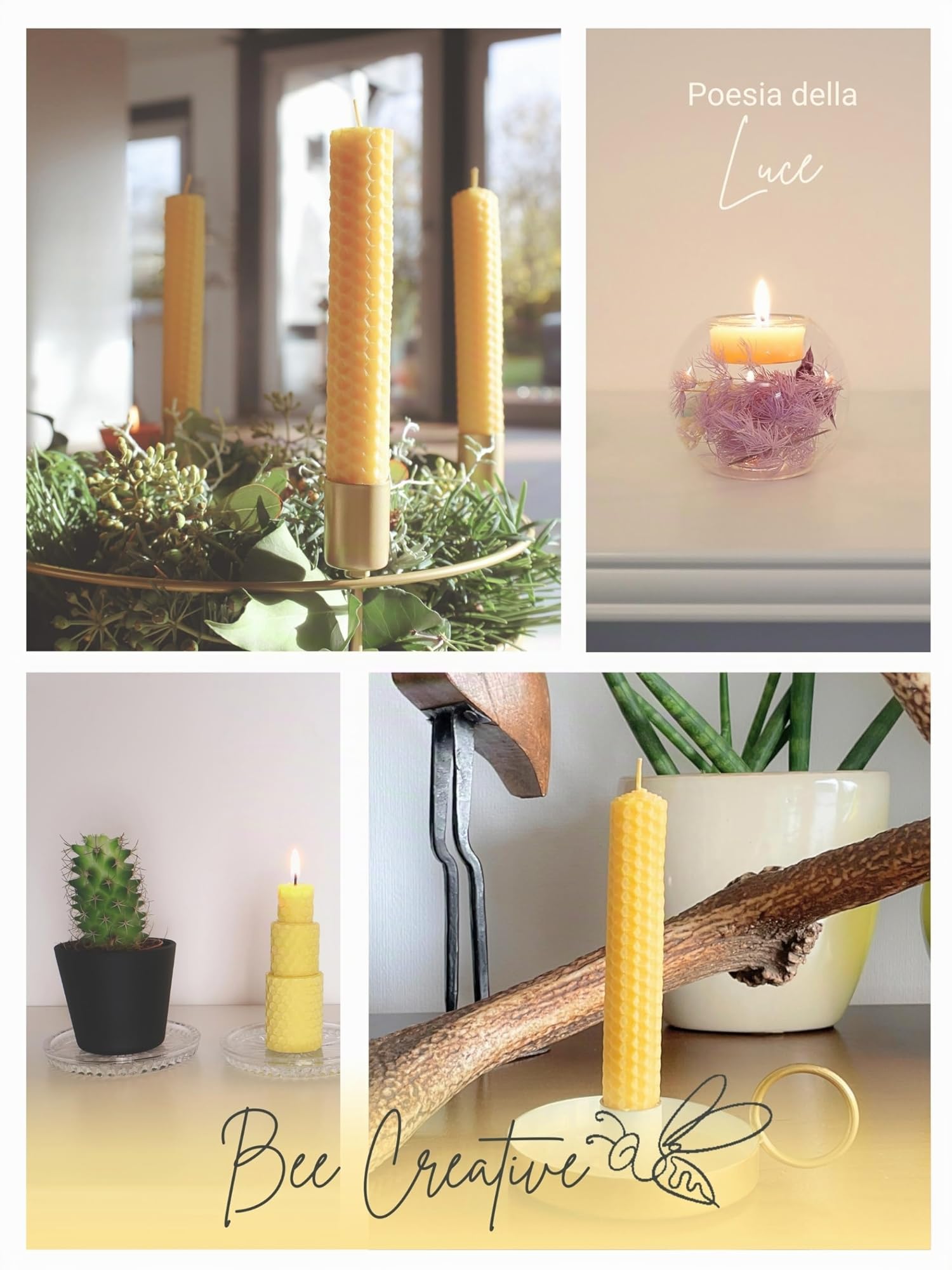 Wachsmann 100% pura cera d'api dalla Germania, set di candele fai da te, 15 lastre di cera d'api (15 x 20 cm) con stoppini di canapa per 15 candele di cera d'api, stoppini da 21 cm, candele