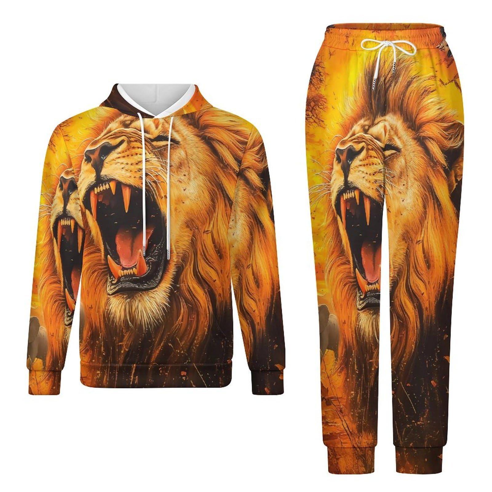 Leone Animali Africani Elefante Giraffa Tute per Gli Uomini Manica Lunga Felpa Con Cappuccio E Pantaloni Della Tuta Joggers Set Moda Tute