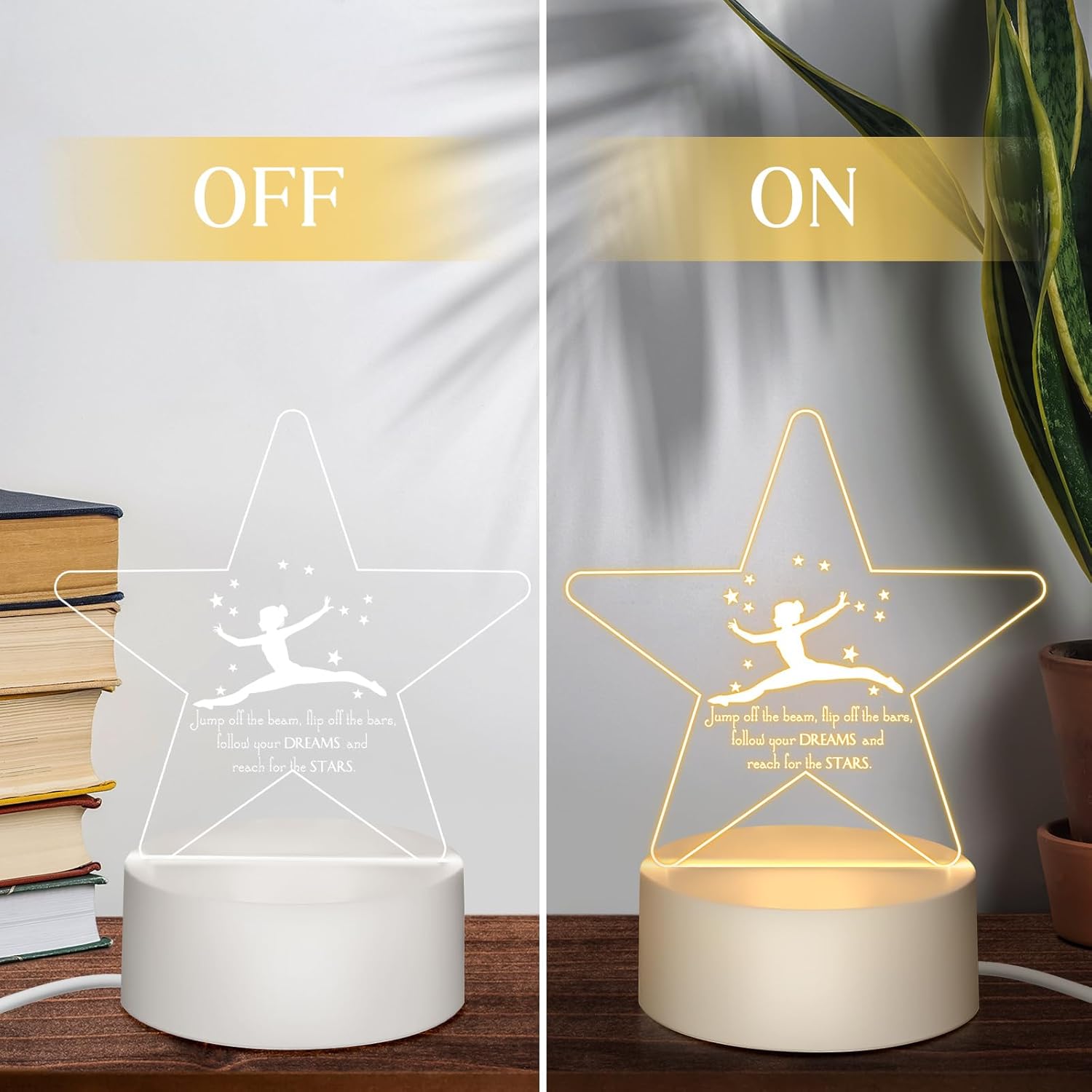 6 Pcs Gymnastics Stuff Gifts 3D Night Light with Base Inspirational Acrylic Appreciation Gymnastics Lamp LED for Student Dance Team Gymnast Gifts
