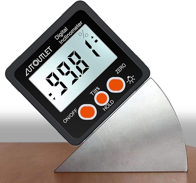 AUTOUTLET Digital Inclinometer Protractor LCD Angle Finder 4 * 90° Level Box Angle Meter with Magnetic Based in/FT, mm/m for Woodwork Automotive Maintenance Industry Black