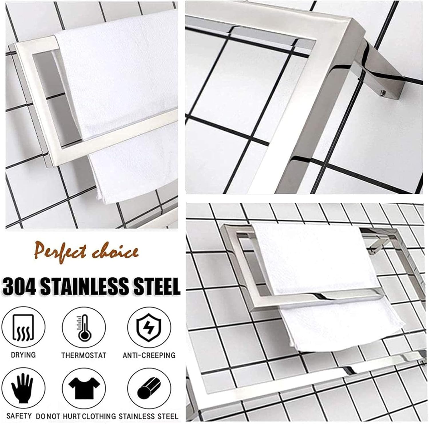 304 Stainless Steel Towel Warmer, Electric Towel Warmer with Temperature Ajustment and Timer, Wall Mounted Heated Towel Rack for Bathroom