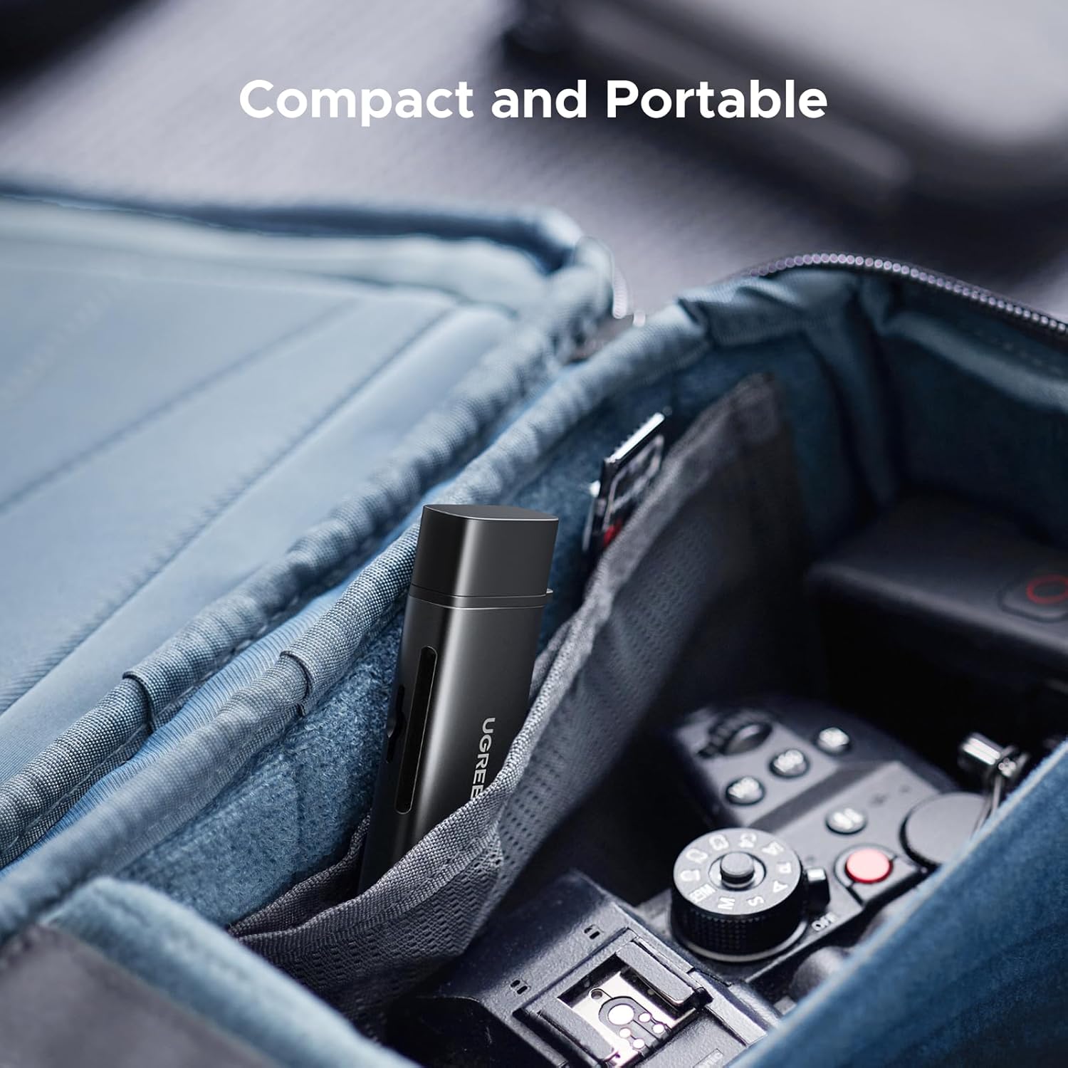 UGREEN card reader illustrating wide compatibility with various TF (Micro SD, Micro SDHC, Micro SDXC) and SD (SD, SDHC, SDXC, Ultra II SD) card types.