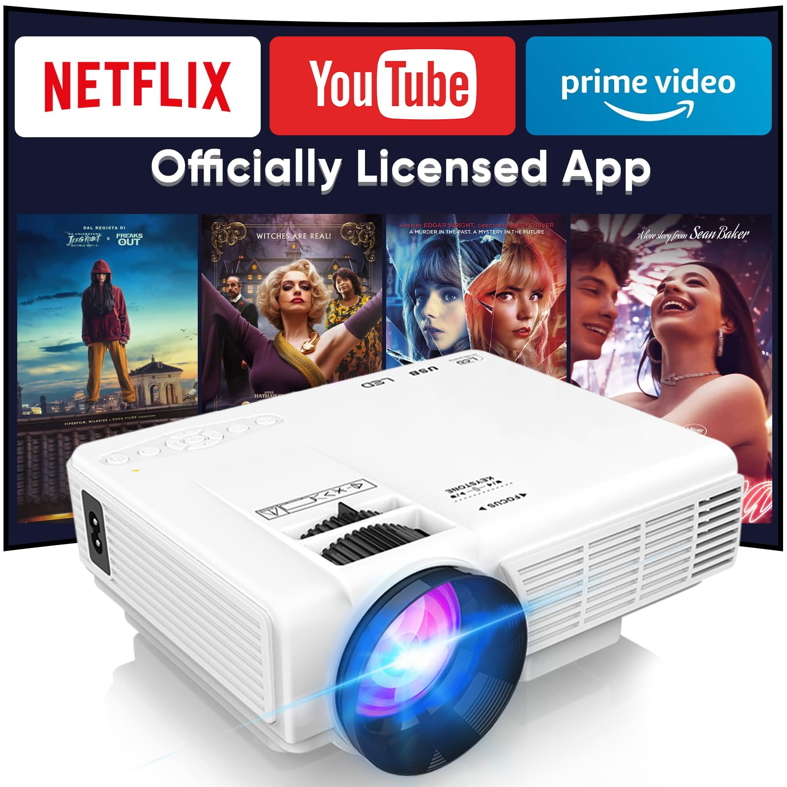 【Netflix-Officially-Licensed】PANSEBA Smart Mini Projector with 1080P HD, 5G WiFi & 2 Way Bluetooth, Portable Outdoor Movie Projector for Phone/Laptop/Games