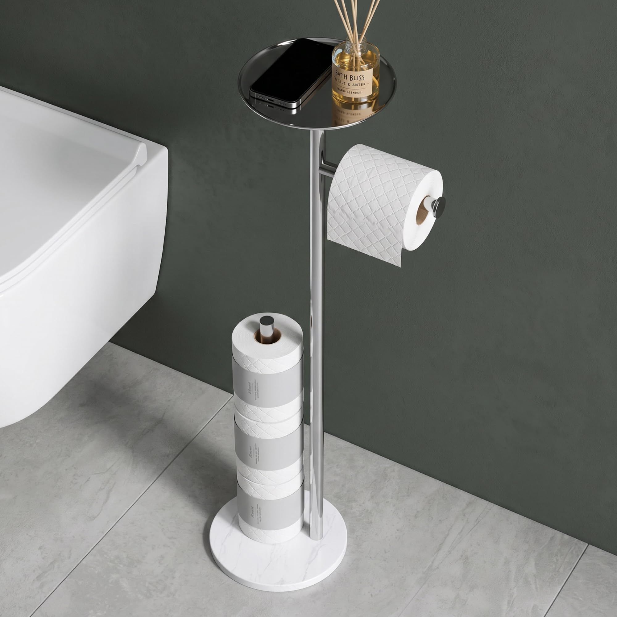Mai & Mai Porte-Papier Toilette sur Pied Salle de Bain Rangement WC Chromé