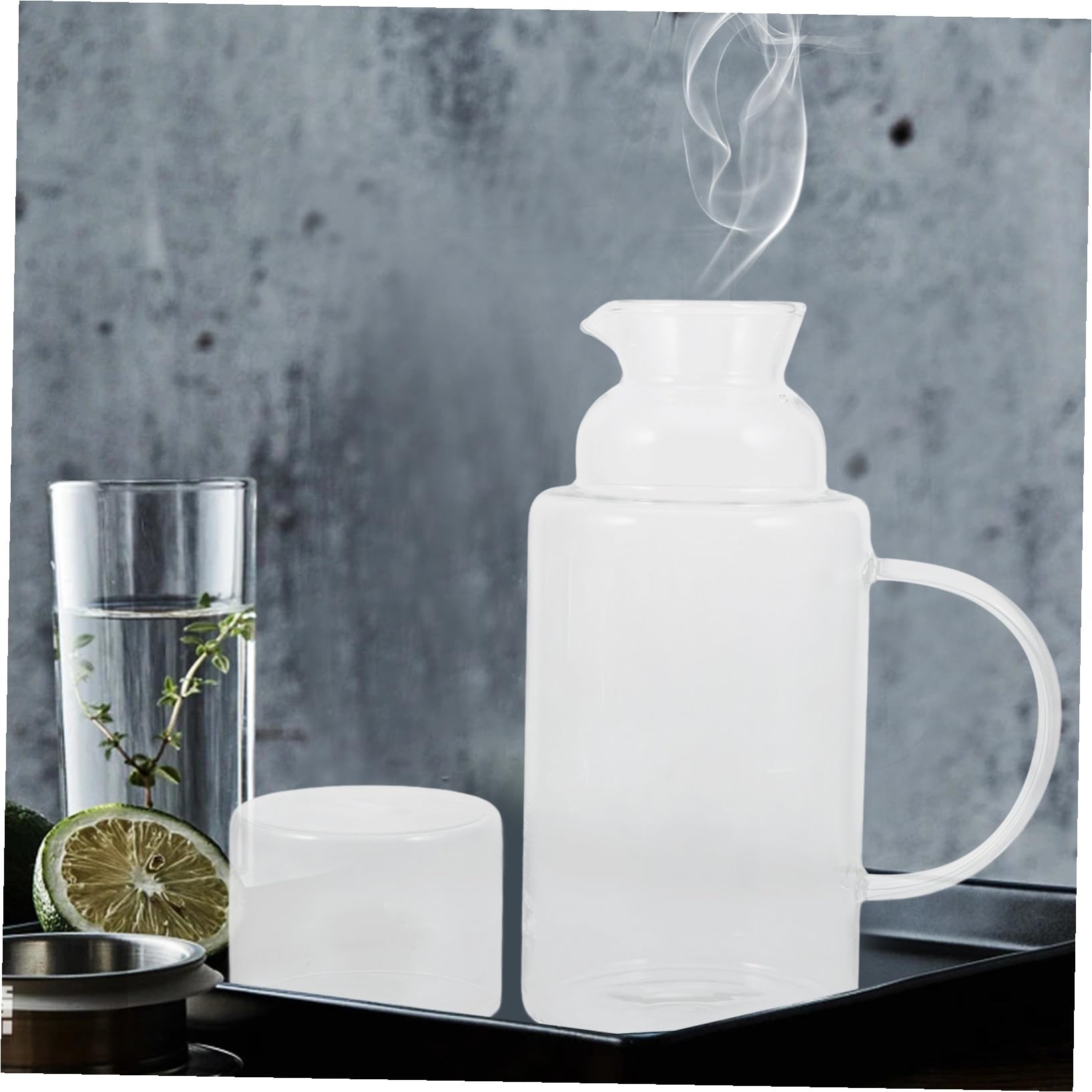 GALPADA Jarra de Vidrio Resistente Altas Temperaturas Contenedor de Agua para Bebidas Frías y Calientes con Antigoteo para Cocina Bar y Eventos Portátil y Fácil de Limpiar