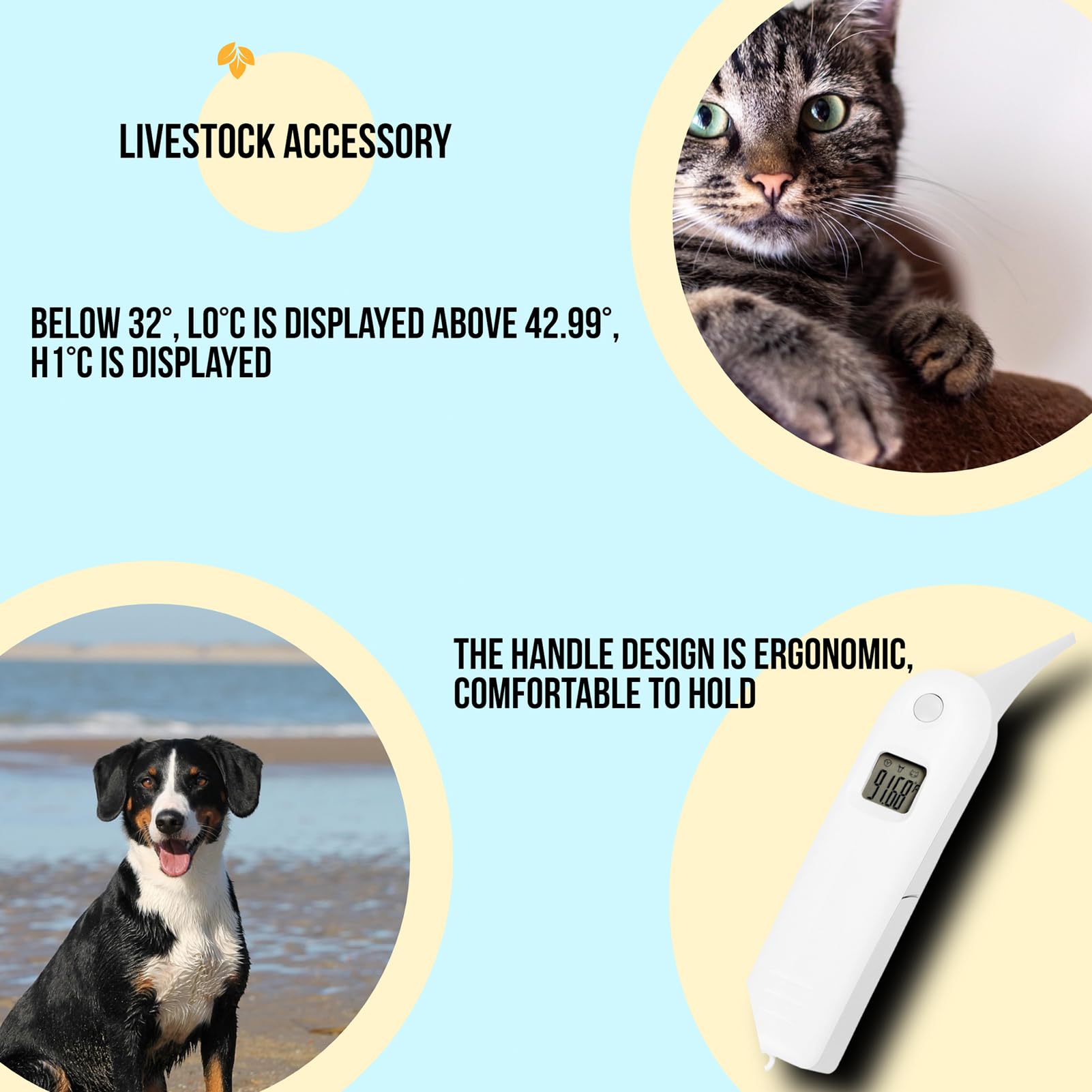 Termometro per animali domestici, termometro digitale veterinario a lettura rapida, monitor della temperatura degli animali, tester di temperatura per cani, gatti, cavalli, bovini, maiali, uccelli