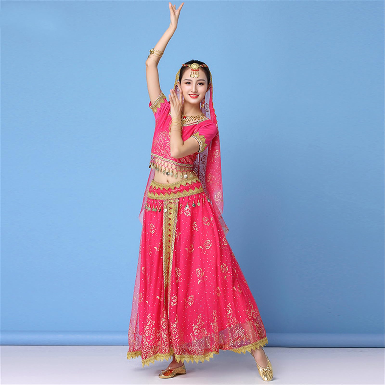 Sukienka Bollywood dla dorosłych, kostium damski, indyjski zestaw do tańca, taniec brzucha, sari, odzież do tańca, odzież na występy, szyfonowa spódnica