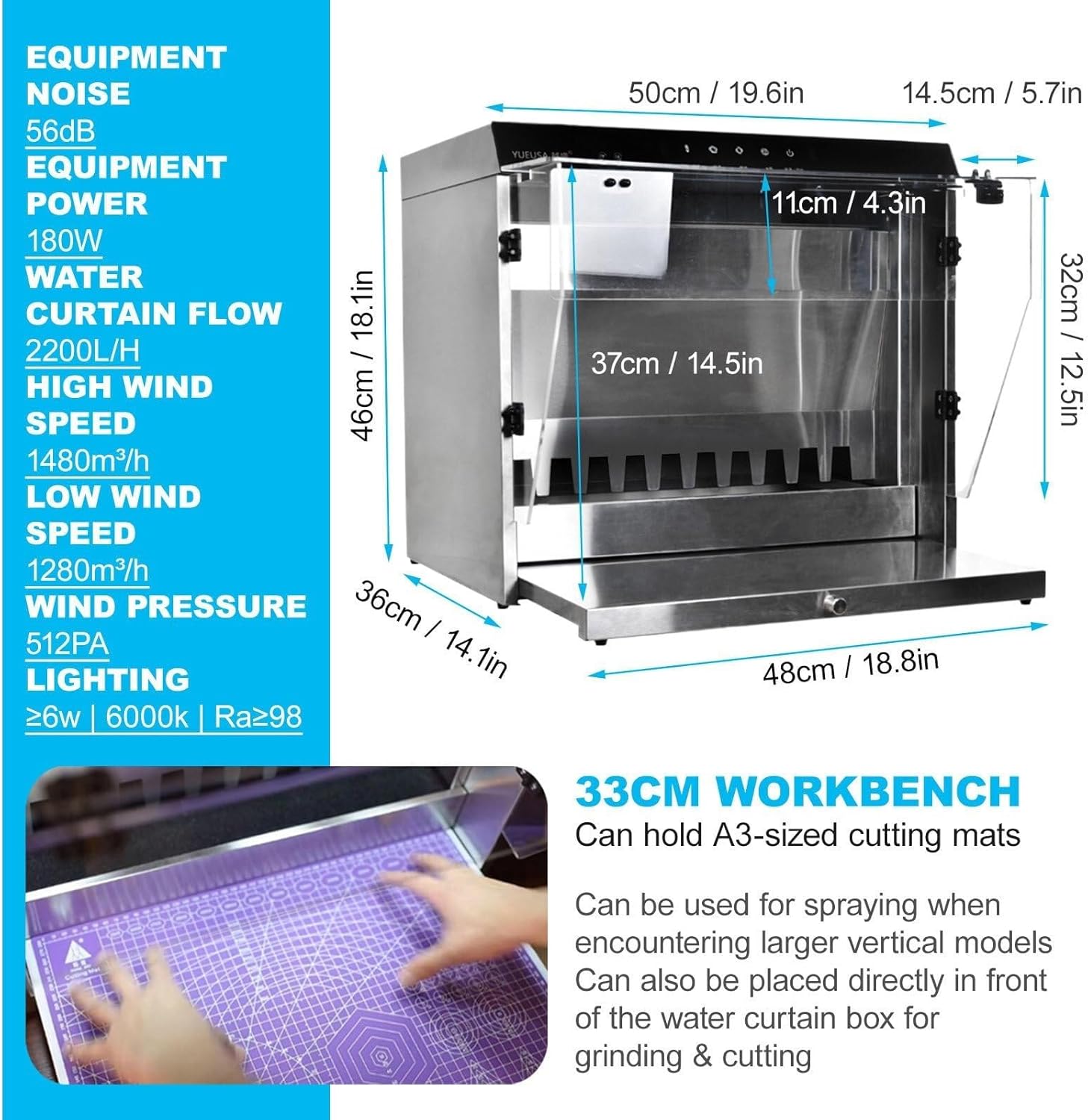Water Curtain Paint Spray Booth for Hobby Airbrush,Airflow Suction Max 1480 M³/H & Water Curtain Flow 2200 L/H/56 Db Low Noise,Paint Spray Booth Kit with Extension Hose