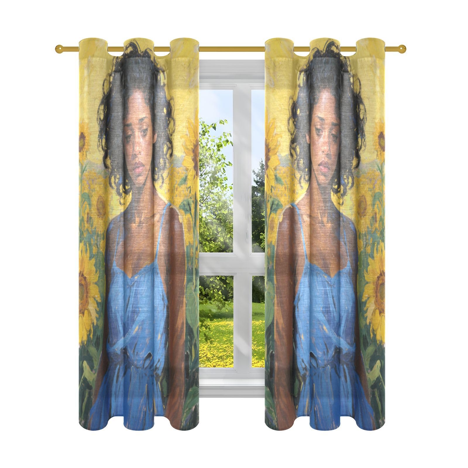 Rideaux tournesols Melancholy lot de 2 panneaux de 160 cm pour fenêtres de salon