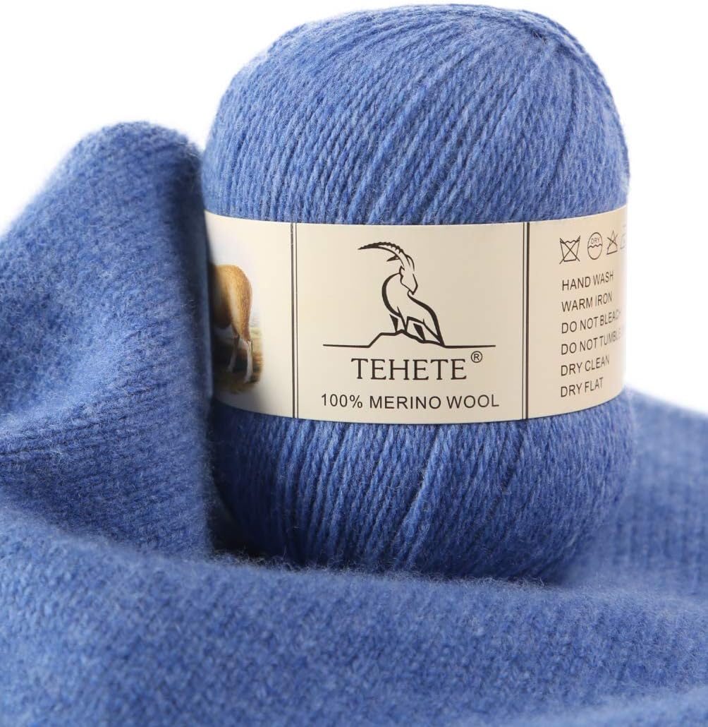 TEHETE100% Merino Wool Yarn for Knitting and Crochet 3ply 50g 250m Soft and Luxurious -Bluish Violet