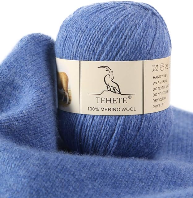 TEHETE 100% Merino Wool Yarn for Knitting and Crochet 3ply 50g 250m Soft and Luxurious -Bluish Violet