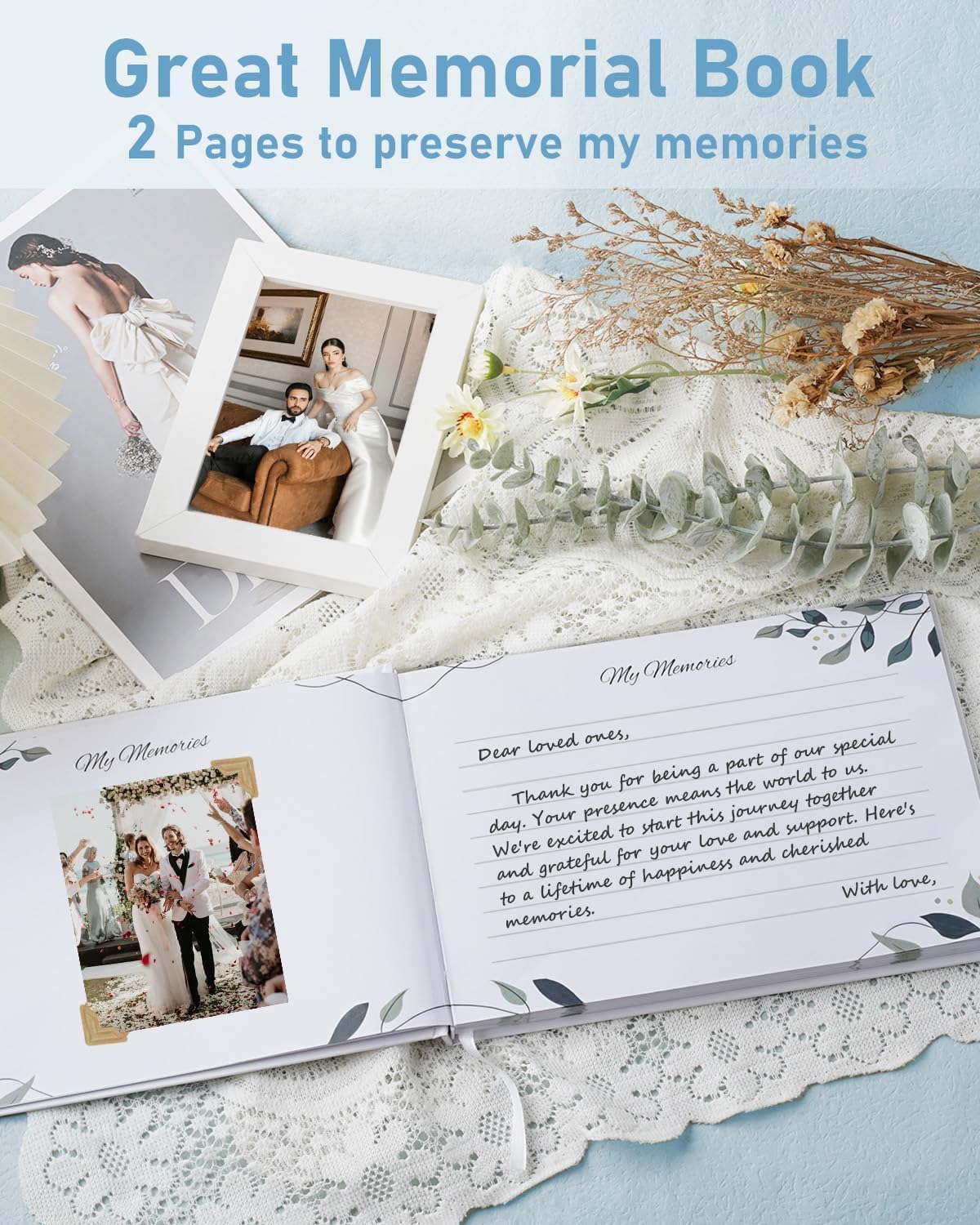 WEMATE Wedding Guest Book,Guest Sign in Book with Gold Pen,Guest Book for Wedding Reception,Baby Shower, Birthdays, Special Events White