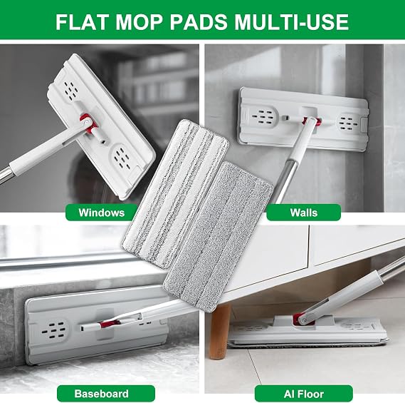 Flat Mop Pads, 3 Pack 13X4.9 Microfiber Mop Replacement Pads Head
