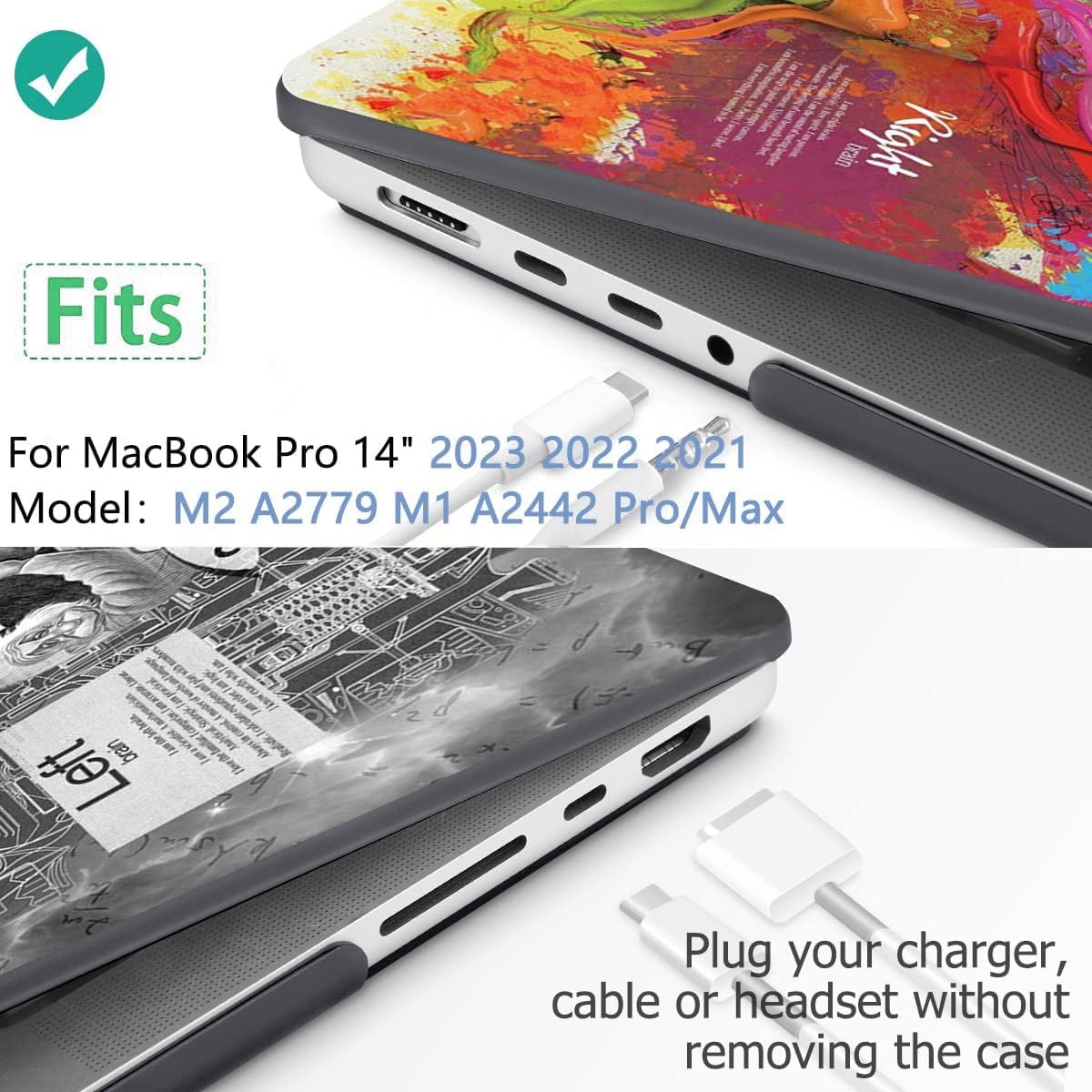 Compatible with MacBook Pro 14 Inch Case 2021-2026 M5 M4 M3 M2 M1 A3427 A3426 A3434 A3185 A3112 A3401 A2992 A2918 A2779 A2442 Hard Shell &Keyboard Cover& Mac OS Sticker (Einstein's Brain)