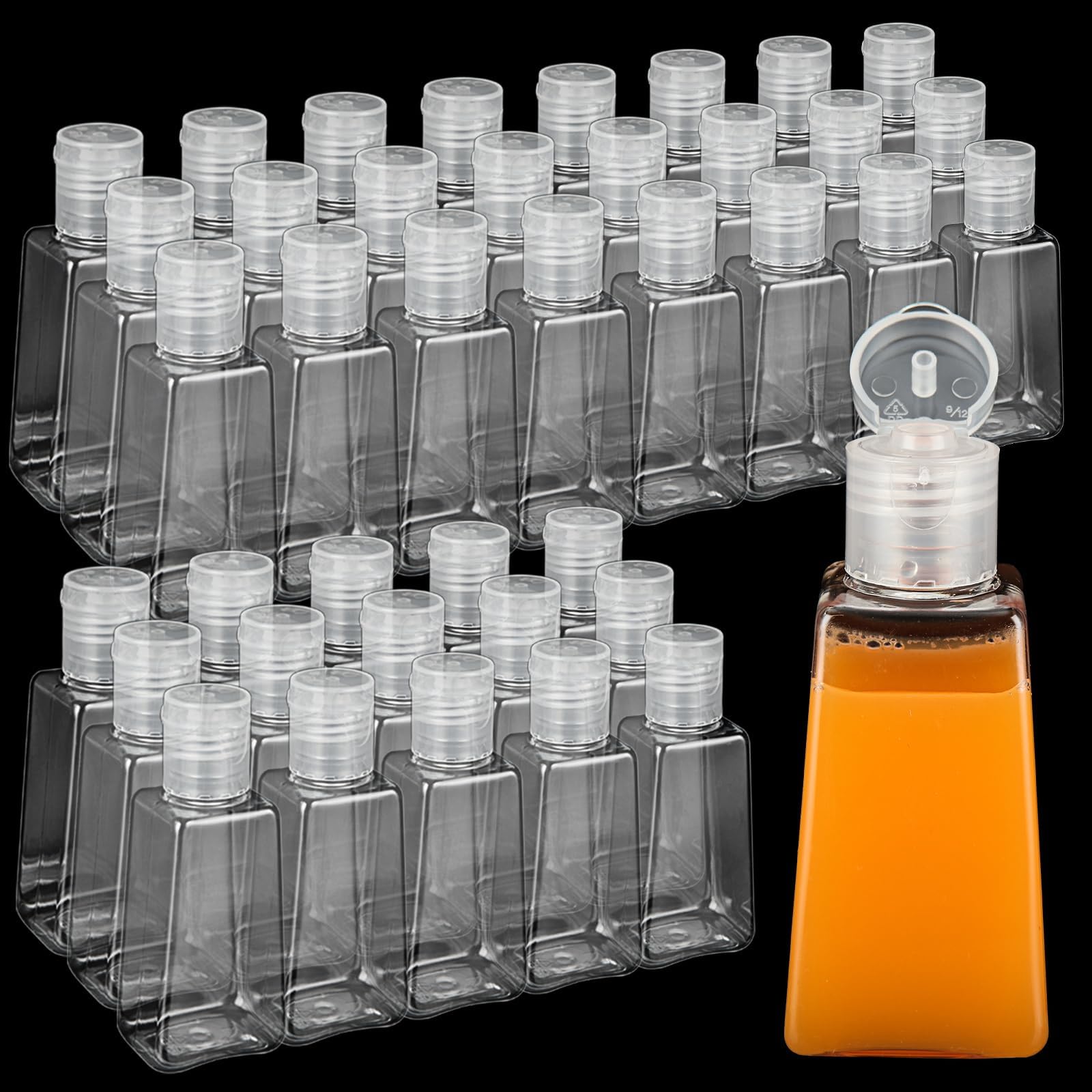 Travel Bottles Empty, 50 Pcs Travel Size Bottles 1oz Plastic Small Bottles, 30 ml Mini Bottles, Empty Clear Trapezoidal Portable Travel Bottle with Flip Cap for Liquid, Lotions, Toner, Body Soap