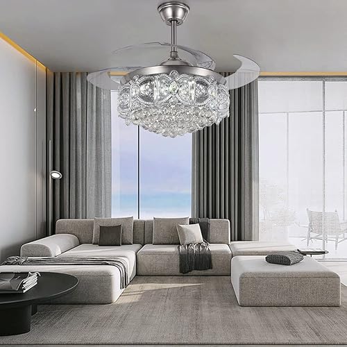 Miniatura 3 de FINE MAKER Ventilador de techo moderno de cristal de 42 pulgadas con control remoto luz LED de 3 colores iluminación de candelabro de 3 velocidades