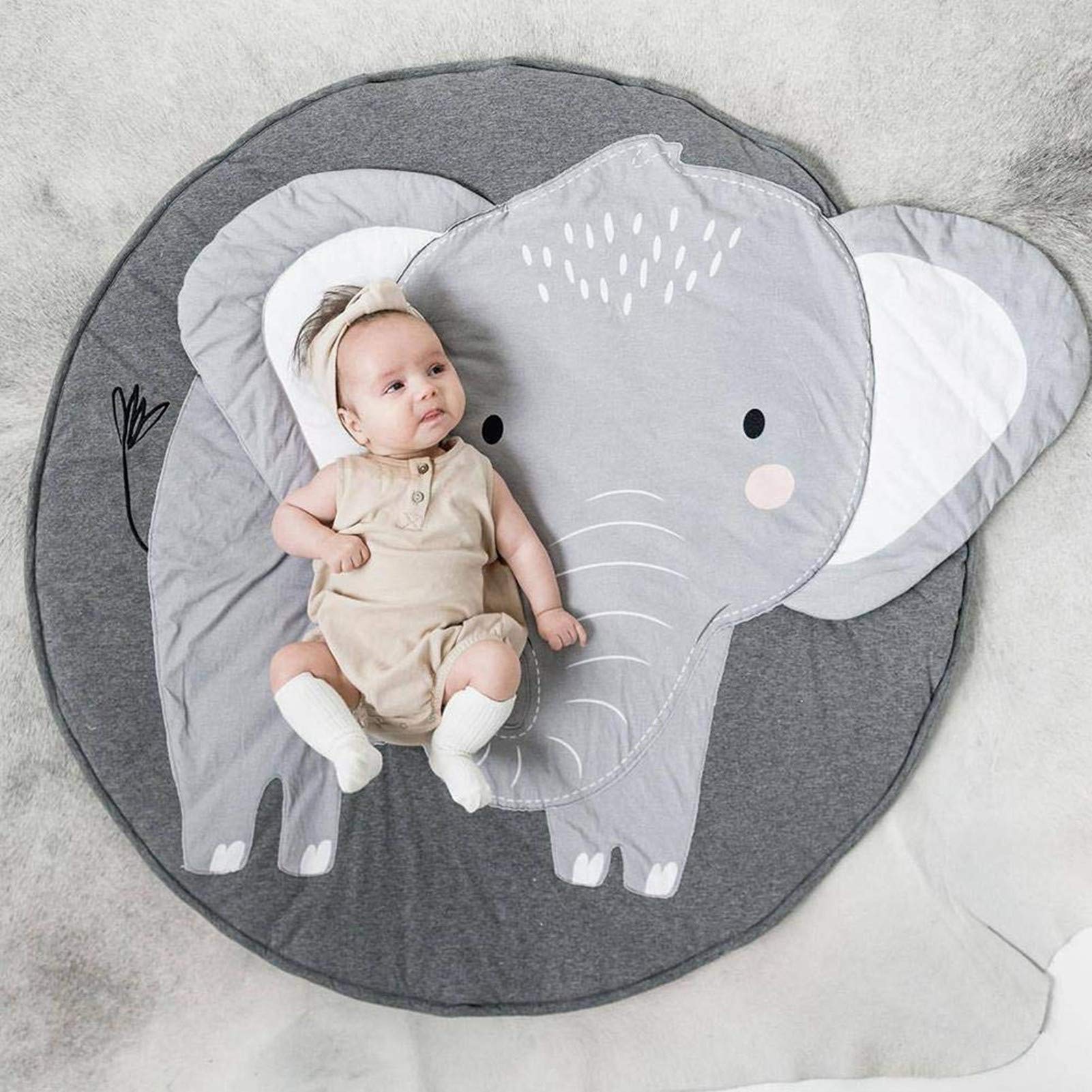 Tapis éveil éléphant coton 90cm cadeau de naissance idéal
