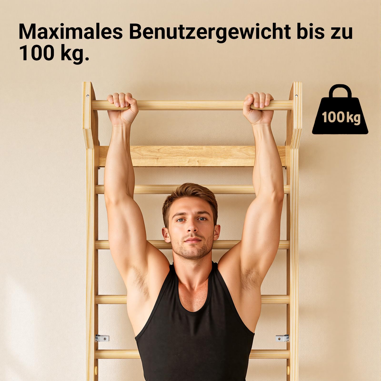 COSYLAND Sprossenwand aus Holz mit Klimmzugstange, Indoor Kletterwand für Kinder & Erwachsene, Turnwand für Kinderzimmer & Fitness, Türrahmen-Montage, Wall Bars