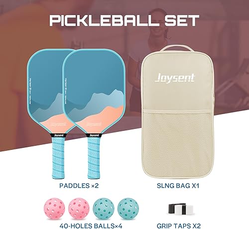 Miniatura 7 de Juego de 2 palas de pickleball con 4 bolas, raqueta de pickleball de fibra de vidrio, núcleo de panal de abeja, pala ligera para hombres, mujeres,