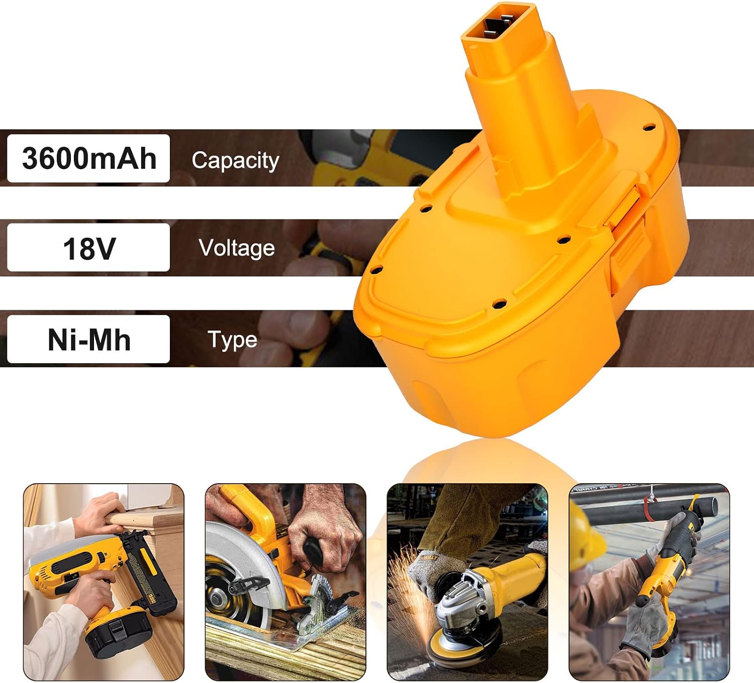 GERIT BATT 18V 3600mAh Replacement Battery Compatible with Dewalt 18V Battery Compatible with DC9096 DC9098 DC9099 DW9095 DW9096 DW9098 DE9038 Cordless Power Tools 1 Pack