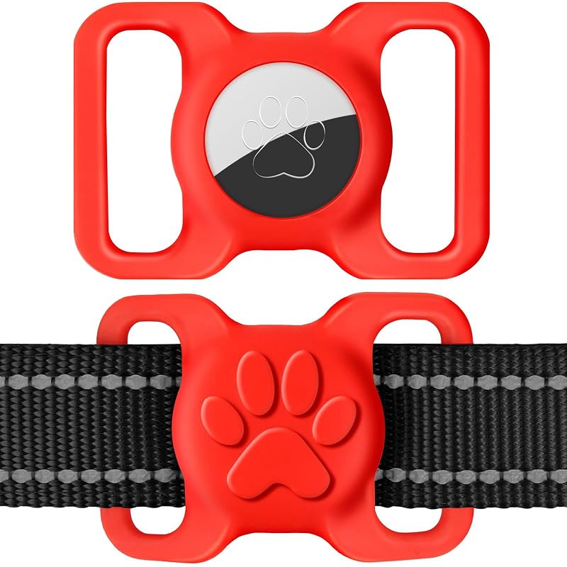 Suporte para coleira de cachorro para Apple AirTag Dynmeow em silicone vermelho para cães de porte grande, 1 unidade