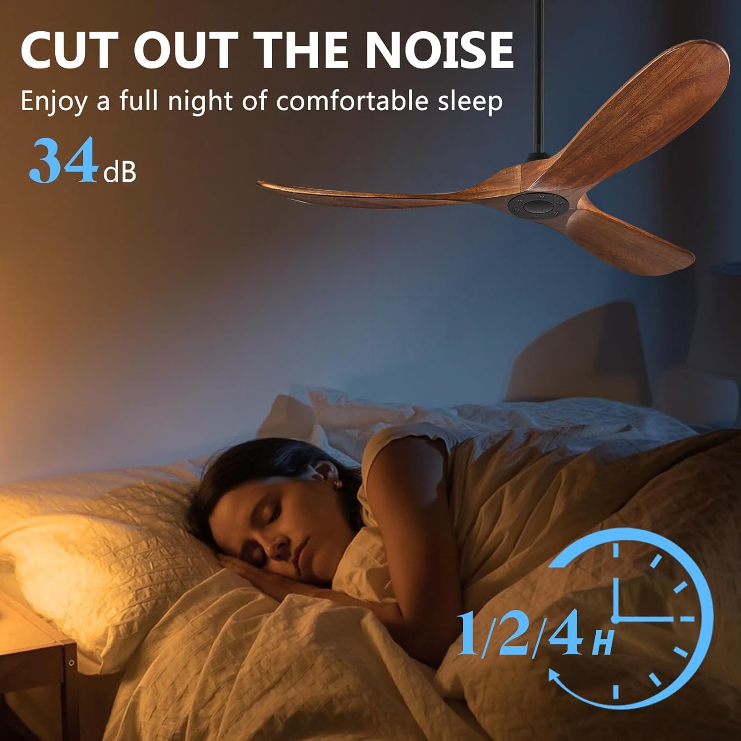 52 inch Outdoor Ceiling Fans without Lights and Remote Control, 3 Blade Ceiling Fan No Lights High CFM Quiet Wood Walnut Outdoor Fan, Propeller Ceiling Fan for Outdoor/Indoor/Patio, Dark Walnut