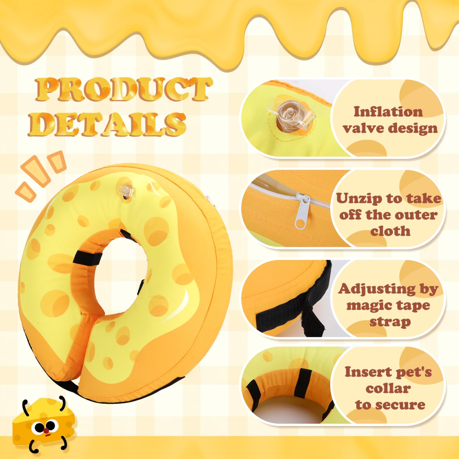 Nobleza Inflatable Dog Collar for After Surgery Recovery Collars for Dogs Neck Donut Collars Dog Cone Collar Soft Pet Inflatable Cone for Dogs Cat Blow Up Pet Surgery Recovery Cones Medium Yellow - Image 3