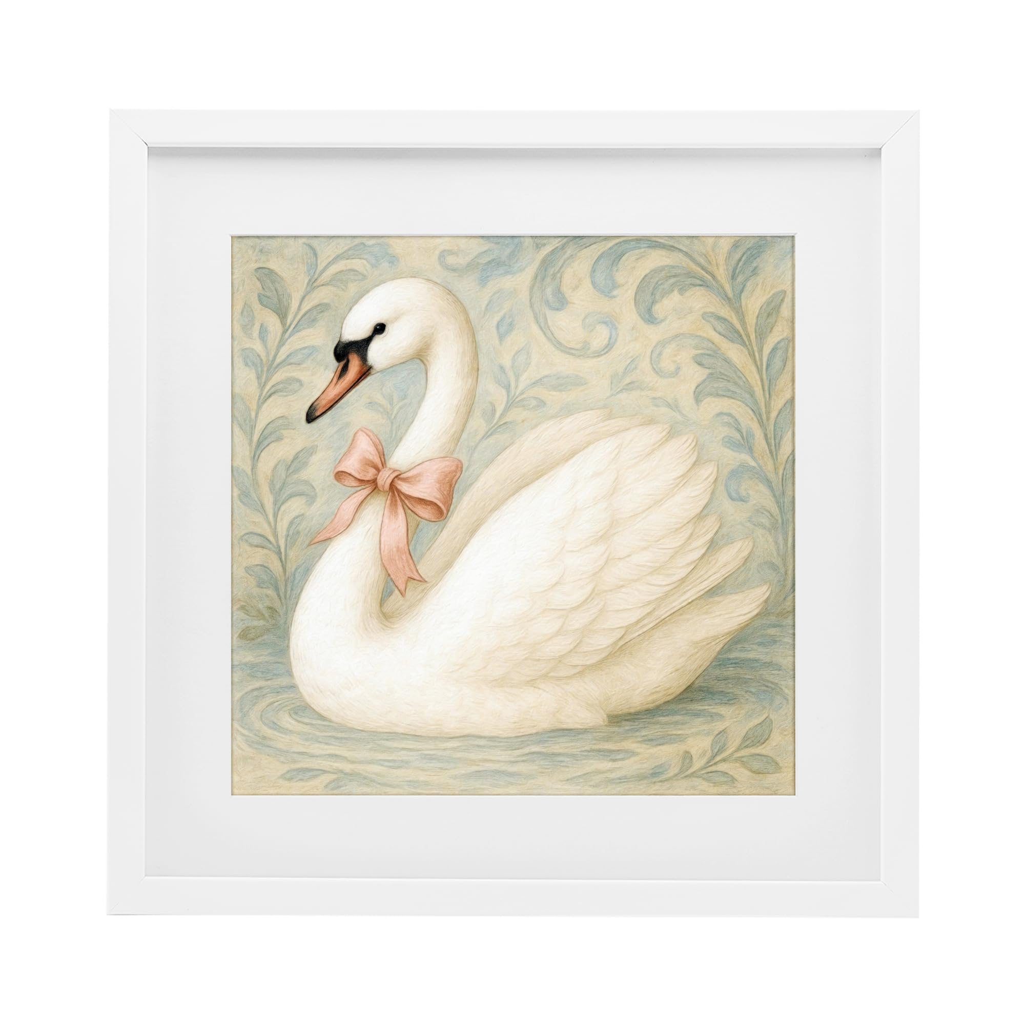 Stupell Industries 'Vintage Leaves Swan', Framed Print Under Glass, White, 13 x 13