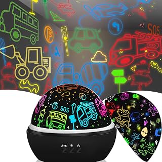 MINGKIDS Cars Trucks Night Light Projector and Dinosaurs Kids Light with 360 Degree Rotation - 4 LED Bulbs 9 Light Color Changing with USB Cable,Dinosaur Toys Gifts for Boys Girls