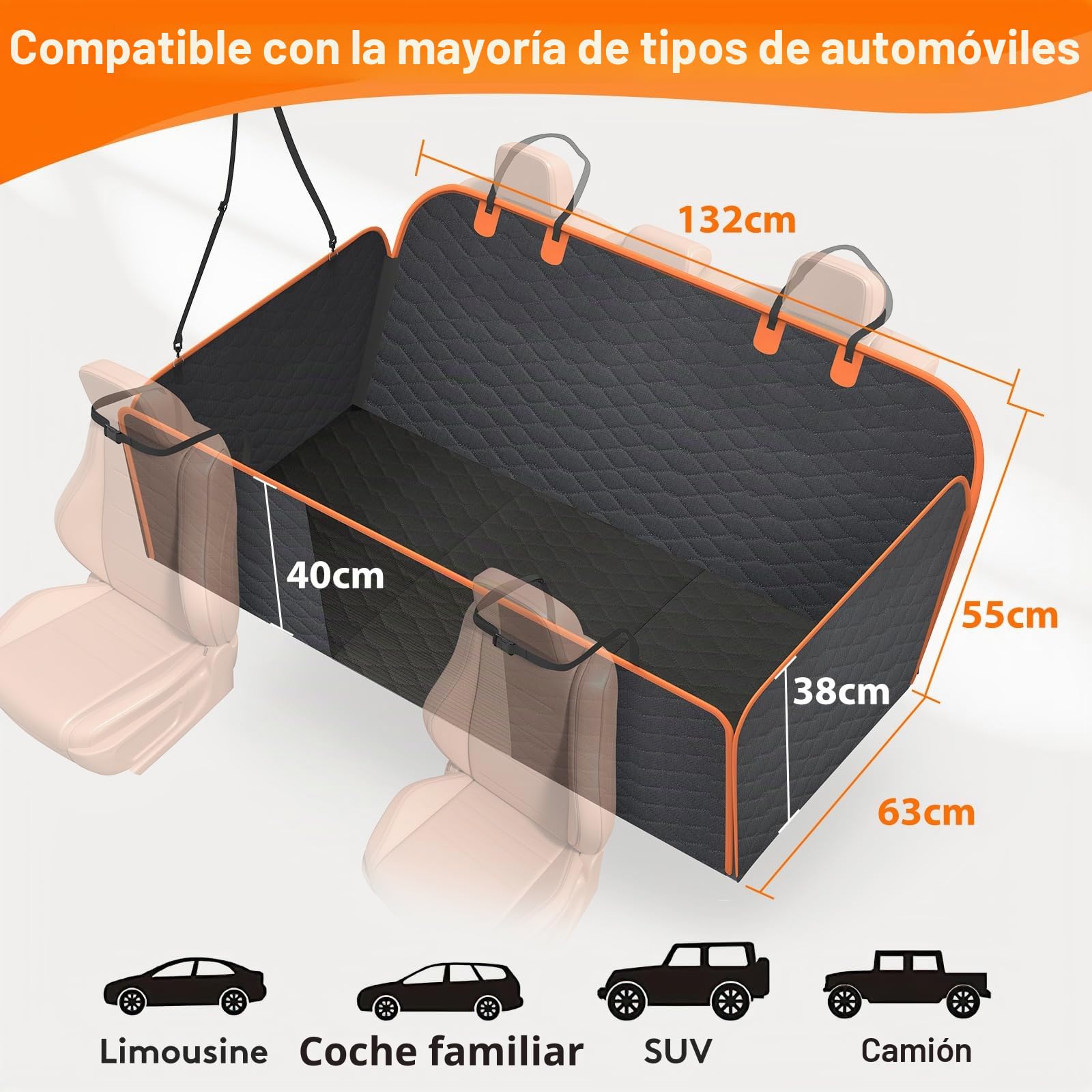 JOEJOY Protector Coche Perros Asiento Trasero con Fondo Duro, Funda Coche Perro Engrosados Ensanchados con Flancos, Cubierta de Asiento para Mascota Impermeable,Nergo