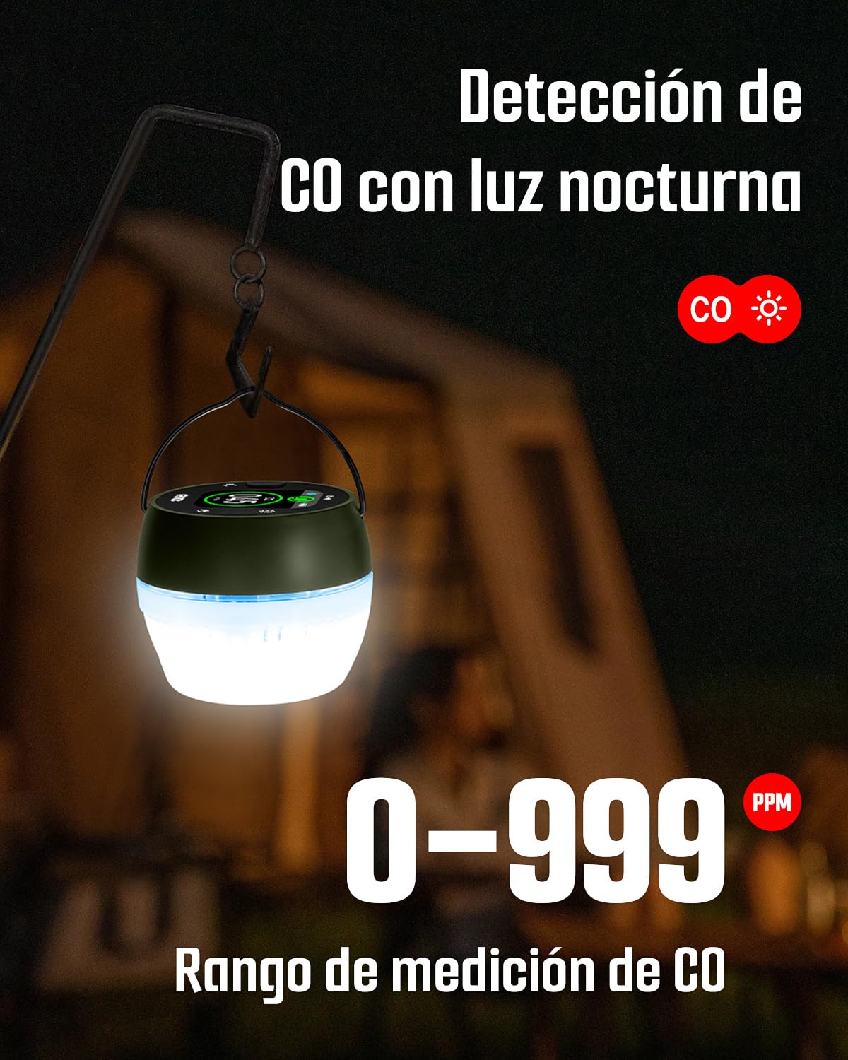 GasDoc DS-X1 Detector Portátil de Monóxido de Carbono con Luz Ambiental, Detector CO con Soporte Magnético y Gancho, Monitor CO de Viaje con Alarma Sonora y Visual para Camping, RV y Coche