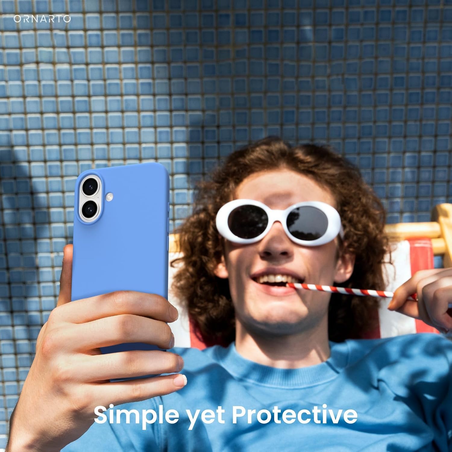 ORNARTO Compatible with iPhone 16 Plus Case, Slim Liquid Silicone 3 Layers Full Covered Soft Gel Rubber Protective Cover 6.7 Inch, Sky Blue thumbnail